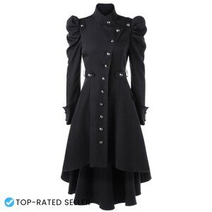 Steampunk Victorian Trench Coat Long Tail Gothic Elegant Slim Fit Polyester